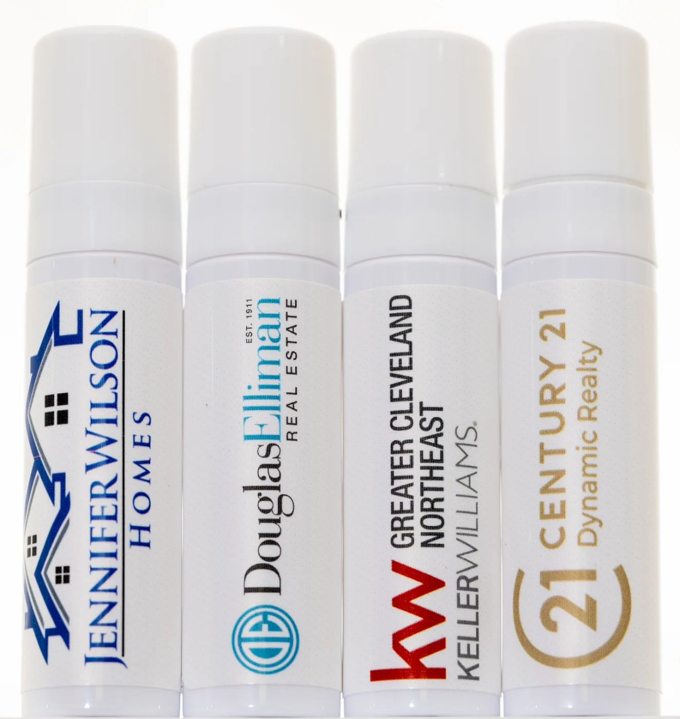 Custom hand sanitizer bottles for realtors with Keller Williams and Century 21 labels