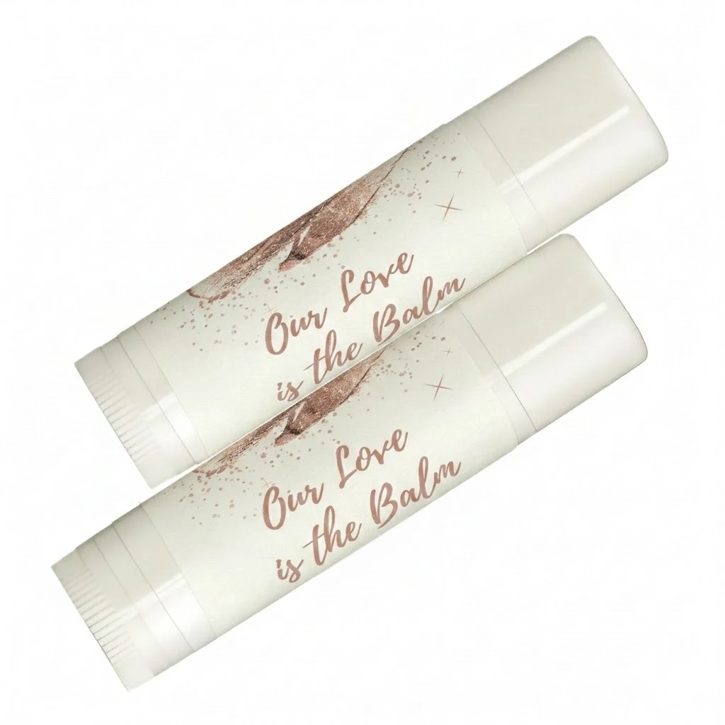 Olivia & Dan rustic wedding lip balm label design